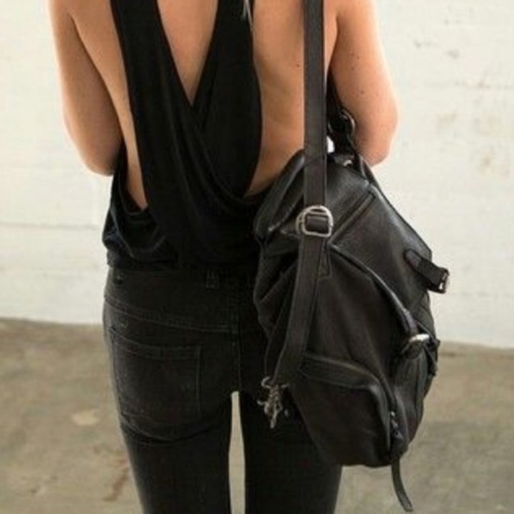 Joah Brown Black Leather Backpack